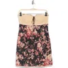 Asos Design Ruched Bust Contrast Mini Dress With Lace Insert In Black-based Floral Print-multi In Multi