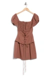 Asos Design Ruched Corset Minidress In Brown