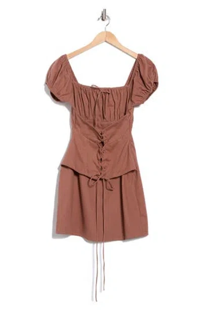 Asos Design Ruched Corset Minidress In Brown