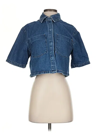 Pre-owned Asos Design Short Sleeve Button Down Shirt In Blue