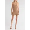 Asos Design Sweetheart Neckline Structured Mini Dress With Buckle Detail In Camel-green In Brown