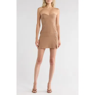 Asos Design Sweetheart Neckline Structured Mini Dress With Buckle Detail In Camel-green