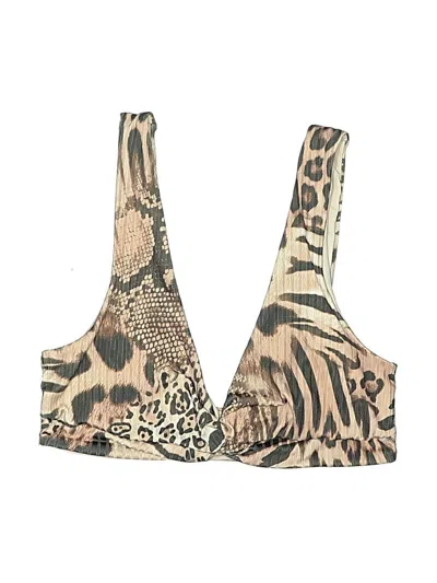 Pre-owned Asos Design Swimsuit Top Tan Animal Print Pattern Swimwear