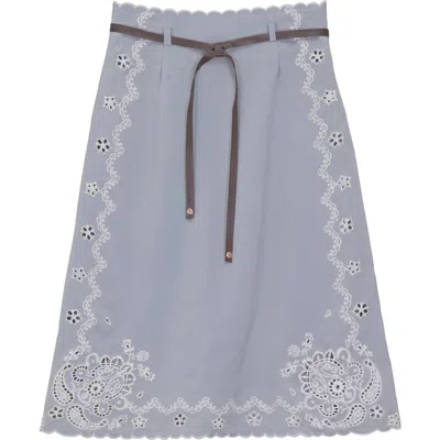 Aspect A-line Embroidered Scalloped Hem Skirt In Blue