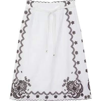 Aspect A-line Embroidered Scalloped Hem Skirt In White