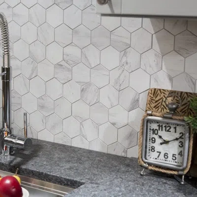 Aspect Collage Peel And Stick Backsplash In Carrara Hex