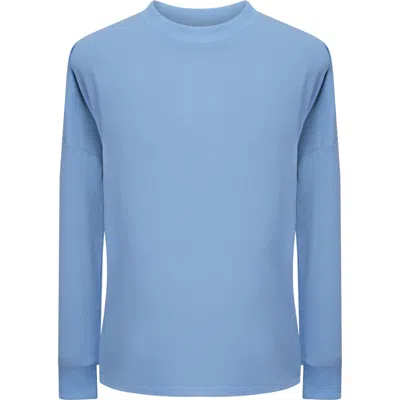 Aspect Cotton Boxy Rib Trim Long Sleeve Sweatshirt In Blue
