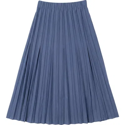 Aspect Crinkle Pleated Elastic Waist Midi Skirt In Blue