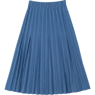Aspect Crinkle Pleated Elastic Waist Midi Skirt In Blue
