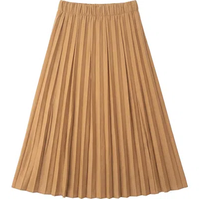 Aspect Crinkle Pleated Elastic Waist Midi Skirt In Brown