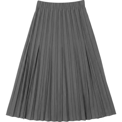 Aspect Crinkle Pleated Elastic Waist Midi Skirt In Gray
