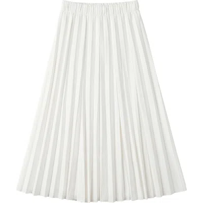 Aspect Crinkle Pleated Elastic Waist Midi Skirt In White