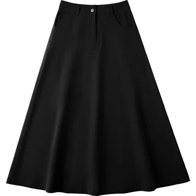 Aspect Flare Side Pocket Zip Front Midi Skirt In Black