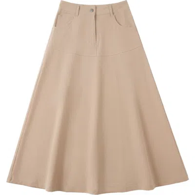 Aspect Flare Side Pocket Zip Front Midi Skirt In Nude