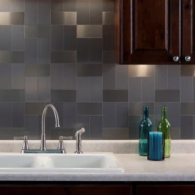 Aspect Peel And Stick 3in X 6in Long Grain Metal Tile 15 Sq Ft Kit In Stainless