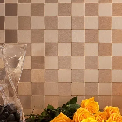 Aspect Peel And Stick Square Matted Metal Tile Approx 15 Sq Ft Kit In Champagne