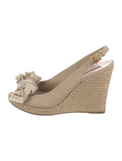 Pre-owned Aspenx X Prada Sport Canvas Bow Accents Slingback Pumps In Neutral