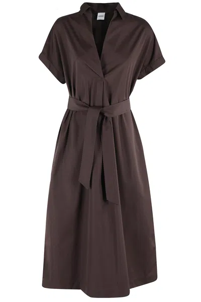Aspesi Long Dress With Side Slits In Brown