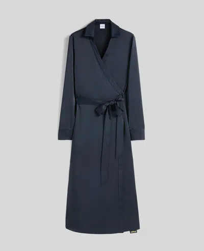 Aspesi Abito Wrap Lungo In Raso Di Poliestere - Navy