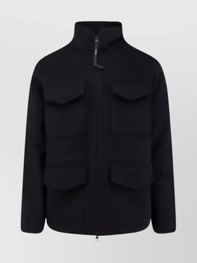 Aspesi Adjustable Waist Wool Coat And Pockets In Blue