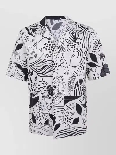 Aspesi Ago Short Sleeve Shirt Chest Pocket Print In White