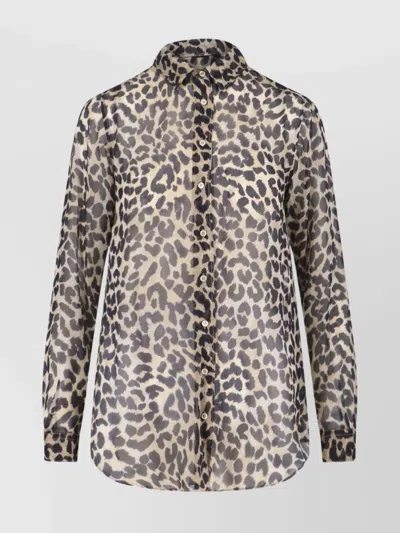 ASPESI ANIMAL PRINT COLLARED NECK LONG SLEEVES TOP