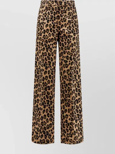 ASPESI ANIMAL PRINT COTTON TROUSERS WITH BUTTON DETAIL