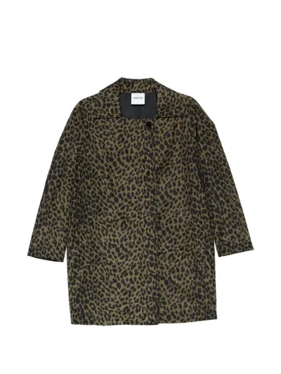 Aspesi Animal-print Overcoat In Green