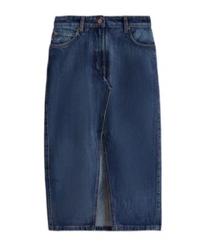 Aspesi Appliqué-logo Denim Skirt In Blue
