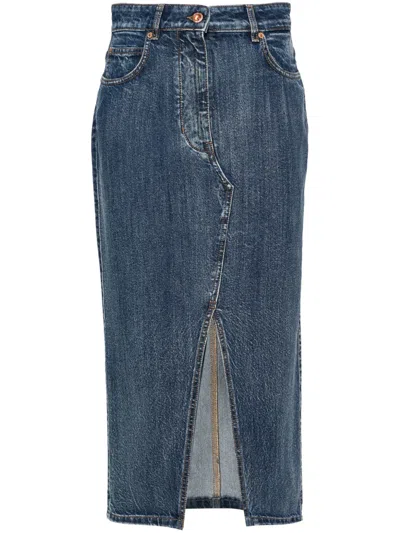 Aspesi Appliqué-logo Denim Skirt In Blue