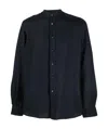 Aspesi Band-collar Linen Shirt In Black