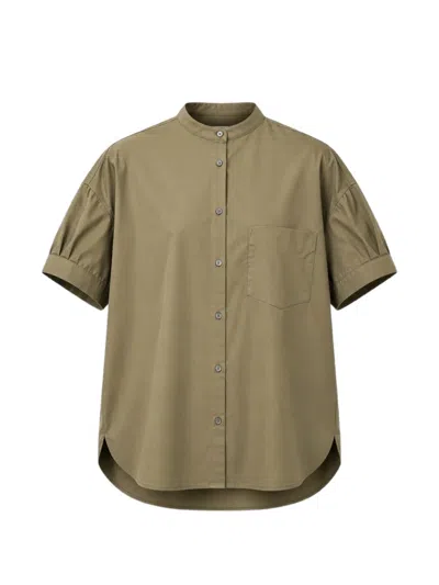 Aspesi Band-collar Short-sleeve Shirt In Brown