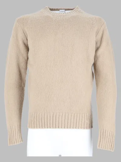 Aspesi Beige Wool Crewneck Ribbed Sweater In Transparent