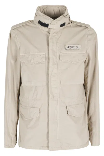 Aspesi Beige Minifield Patch-logo Cotton Jacket In Neutral