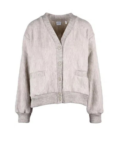 Aspesi Beige V-neck Cropped Wool Cardigan In White