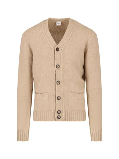 Aspesi Beige Wool V-neck Pocketed Cardigan In Multi