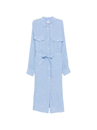 Aspesi Belted Chest-pockets Shirt Dress In Blue