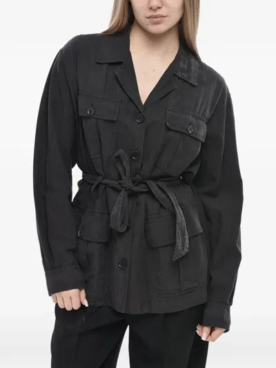 Aspesi Belted Four-pocket Blouse In Black