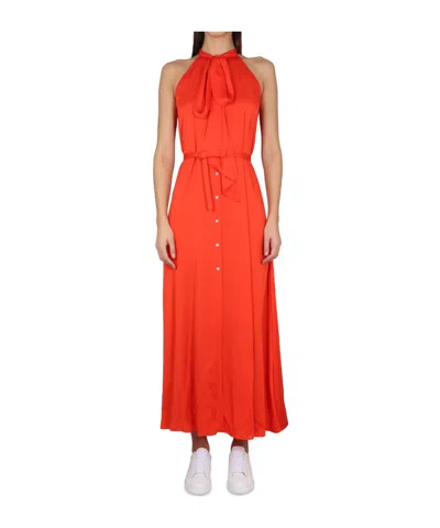 ASPESI ASPESI HALTERNECK BUTTON-DETAILED MIDI SHIRT DRESS