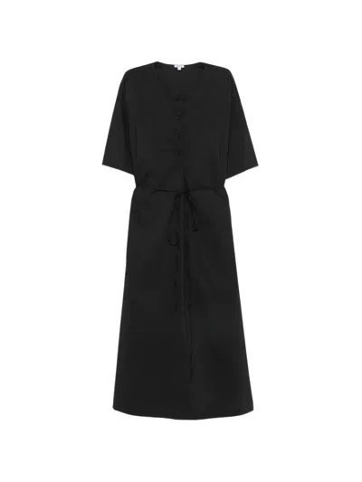 Aspesi Belted Short-sleeve Midi Shirt Dress In Black