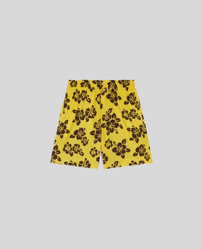 Aspesi Bermuda In Cotone Con Stampa Hibiscus - Fiore Giallo