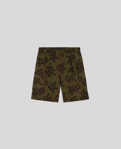 Aspesi Bermuda In Cotone Con Stampa Hibiscus - Fiore Militare