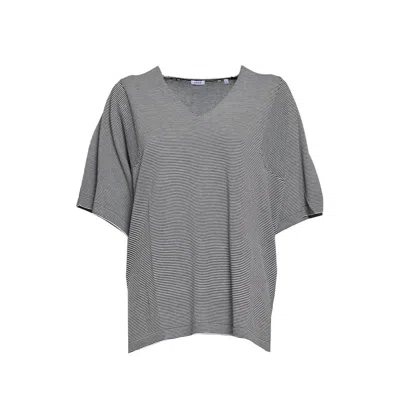 ASPESI BLACK AND WHITE STRIPED COTTON SILK KNIT T-SHIRT