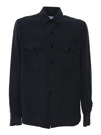 Aspesi Black Button-up Shirt With Chest Pockets In Blue