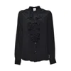 Aspesi Black Crepe De Chine Blouse With Ruffles In Black