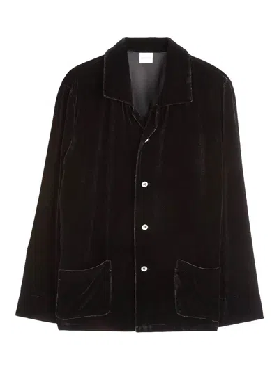 Aspesi Black Jacket In Silk Mixed Velvet