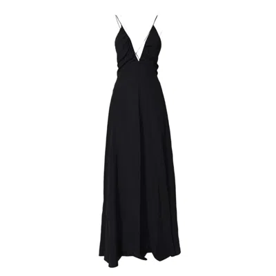 ASPESI BLACK SILK CRÊPE DE CHINE LONG DRESS