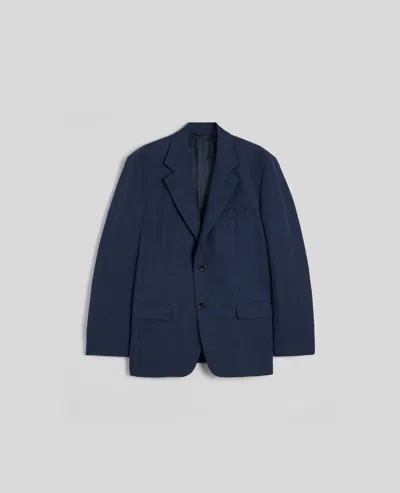 Aspesi Blazer James In Seersucker Di Cotone E Lino - Navy