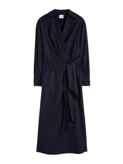 Aspesi Blue Dress In Cashmere Wool Flannel