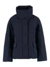 Aspesi Cotton Blend Jacket With High Collar And Flap Pockets In Blue